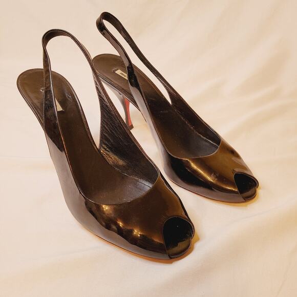 Miu Miu black patent leather open toe slingback heels size 6.5 - Picture 1 of 9
